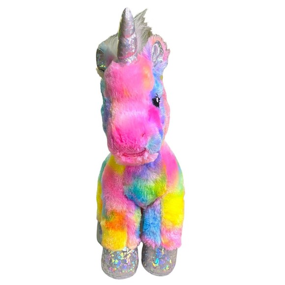 Build a Bear Rainbow Unicorn Tie-Dye Plush 17” Tall Sparkly Metallic Hooves/Horn - Picture 3 of 11